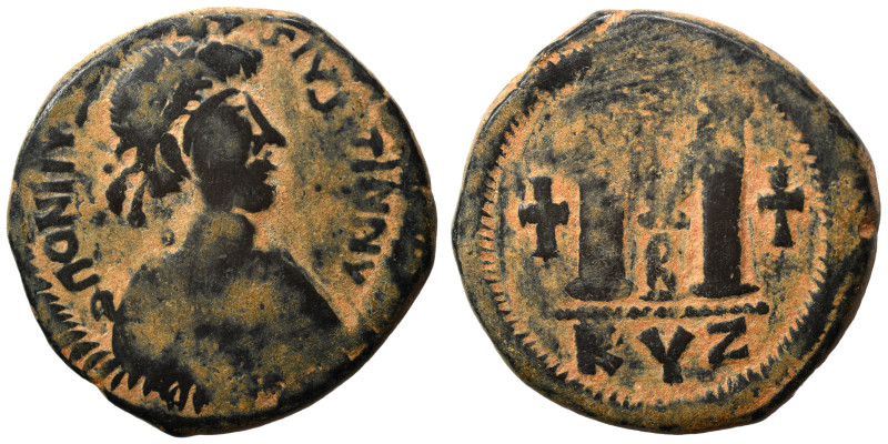 Justin I with Justinian I, 518-527. Follis (bronze, 17.14 g, 31 mm), Cyzicus. ΠO...