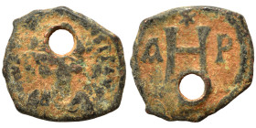 Justinian I, 527-565. 8 Nummi (bronze, 2.48 g, 18 mm). Thessalonica. D N IVSTINIANVS P P AVG Diademed, draped and cuirassed bust right. Rev. Large H; ...