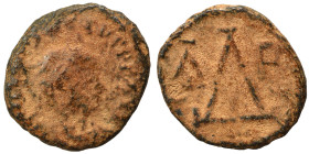 Justinian I, 527-565. 4 Nummi (bronze, 1.12 g, 13 mm), Thessalonica. D N IVSTINIANVS P P AVG Diademed, draped, and cuirassed bust of Justinian I to ri...