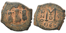 Heraclius, with Martina and Heraclius Constantine. 610-641. Follis (bronze, 5.21 g, 25 mm), Thessalonica. Heraclius, Heraclius Constantine, and Martin...