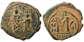 Heraclius, with Heraclius Constantine, 610-641. Follis (bronze, 12.08 g, 33 mm), Seleucia Isauriae. Heraclius and Heraclius Constantine, each wearing ...