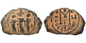 Heraclius, with Martina and Heraclius Constantine, 610-641. Follis (bronze, 8.47 g, 32 mm), Arab byzantine, imitating Cyprus mint. Martina, Heraclius,...