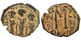 Heraclius, with Martina and Heraclius Constantine, 610-641. Follis (bronze, 2.16 g, 20 mm), Arab byzantine, imitating Cyprus mint. Martina, Heraclius,...