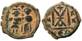 Heraclius, with Heraclius Constantine, 610-641. Follis (bronze, 6,10 g, 25 mm), Arab Byzantine war issue. Military mint in Palestine, likely Neapolis ...