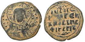 Anonymous, time of John I Zimisces, circa 969-976. (bronze, 4.15 g, 25 mm), Constantinople. IC XC Facing bust of Christ Pantokrator. Rev. + IҺSЧS/XRIS...