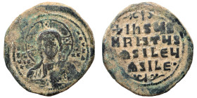 Anonymous, time of Basil II and Constantine VIII, 976-1028. Follis (bronze, 22.09 g, 35 mm), Constantinople. +EMMA-NOVHΛ bust of Christ facing, wearin...