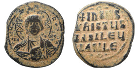 Anonymous, time of Basil II and Constantine VIII, 976-1028. Follis (bronze, 10.34 g, 29 mm), Constantinople. +EMMA-NOVHΛ bust of Christ facing, wearin...