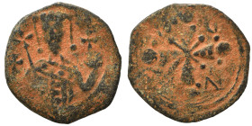 Alexius I Comnenus, 1081-1118. Tetarteron (bronze, 1.48 g, 18 mm), Constantinople. Nimbate bust of emperor facing. Rev. Jeweled cross with C-Φ / M-Δ. ...