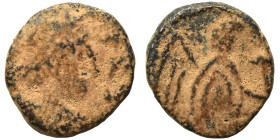 VANDALS. Thrasamund. 496-523. Nummus (bronze, 0.56 g, 8 mm), Carthage. Pearl-diademed, draped, and cuirassed bust right. Rev. Victory advancing left, ...