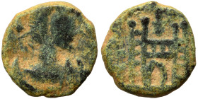 VANDALS, Imitative, circa 5th century AD. Ae (bronze, 0.64 g, 9 mm). Pearl-diademed, draped and cuirassed bust to right. Rev. Camp gate with no door. ...