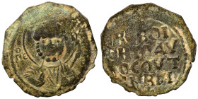 CRUSADERS. Principality of Antioch. Tancred, regent, 1101-1112. Follis (bronze, 4.29 g, 24 mm). Nimbate bust of St. Peter facing, raising his right ha...