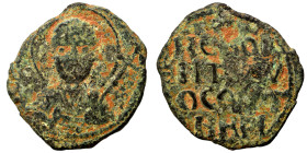 CRUSADERS. Principality of Antioch. Tancred, regent, 1101-1112. Follis (bronze, 3.51 g, 23 mm). Nimbate bust of St. Peter facing, raising his right ha...