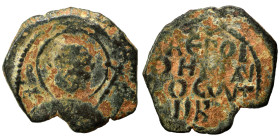 CRUSADERS. Principality of Antioch. Tancred, regent, 1101-1112. Follis (bronze, 2.81 g, 22 mm). Nimbate bust of St. Peter facing, raising his right ha...