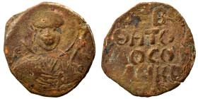 CRUSADERS. Principality of Antioch. Tancred, regent, 1101-1112. Follis (bronze, 2.20 g, 17 mm). Nimbate bust of St. Peter facing, raising his right ha...