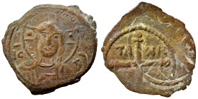 CRUSADERS. Principality of Antioch. Tancred, regent, 1101-1112. Follis (bronze, 2.36 g, 22 mm). Nimbate bust of Christ facing, holding book of Gospels...
