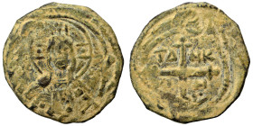 CRUSADERS. Principality of Antioch. Tancred, regent, 1101-1112. Follis (bronze, 4.19 g, 24 mm). Nimbate bust of Christ facing, holding book of Gospels...