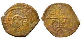 CRUSADERS. Principality of Antioch. Tancred, regent, 1101-1112. Follis (bronze, 2.19 g, 21 mm). Nimbate bust of Christ facing, holding book of Gospels...