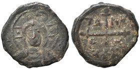 CRUSADERS. Principality of Antioch. Tancred, regent, 1101-1112. Follis (bronze, 2.92 g, 19 mm). Nimbate bust of Christ facing, holding book of Gospels...