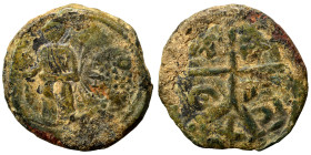 CRUSADERS. Principality of Antioch. Tancred, regent, 1101-1112. Follis (bronze, 4.00 g, 22 mm). St. Peter standing facing, raising his right hand in b...