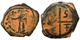 CRUSADERS. Principality of Antioch. Tancred, regent, 1101-1112. Follis (bronze, 3.61 g, 22 mm). St. Peter standing facing, raising his right hand in b...