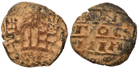 CRUSADERS. Principality of Antioch. Anonymous, 1120-1140. (bronze, 0.49 g, 14 mm). The city walls of Antioch, with a gate and three towers. Rev. AN/TI...