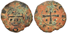 CRUSADERS. Principality of Antioch. Raymond of Poitiers, 1136-1149. Fractional Denier (bronze, 1.07 g, 16 mm). +PRINCEPS Cross pattée with pellet in e...