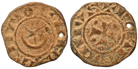 CRUSADERS. Principality of Antioch. Bohémond III, 1163-1201. Fractional Denier (bronze, 0.82 g, 17 mm). +ANTIOCHIA Crescent above six-pointed star. Re...