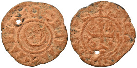 CRUSADERS. Principality of Antioch. Bohémond III, 1163-1201. Fractional Denier (bronze, 0.77 g, 17 mm). +ANTIOCHIA Crescent above six-pointed star. Re...