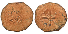 CRUSADERS (?). Uncertain. Circa 12th century AD. Follis (bronze, 2.42 g, 22 mm). Nimbate bust of Christ facing. Rev. Cross. Fine.