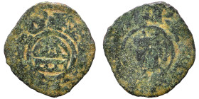 CRUSADERS. Latin Kingdom of Jerusalem. Guy of Lusignan, 1186-1192. Fractional Denier (bronze, 0.73 g, 16 mm). Crowned facing bust of Guy of Lusignan. ...