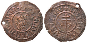 ARMENIA. Cilician Armenia. Royal. Levon I, 1198-1219. Tank (bronze, 5.69 g, 30 mm), Sis. 'Levon King of the Armenians' in Armenian Crowned leonine hea...