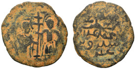 Anatolia & al-Jazira (Post-Seljuk). Salduqids. 'Izz al-Din Saltuq, AH 523-563 / AD 1129-1168. Fals (bronze, 4.89 g, 24 mm), Erzurum. Imperial figure s...