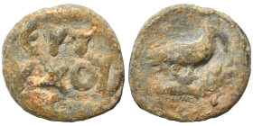 Greek-Roman. Tesserae (lead, 1.93 g, 13 mm). Ibis (?) standing right. Rev. Legend in two lines. Fine.