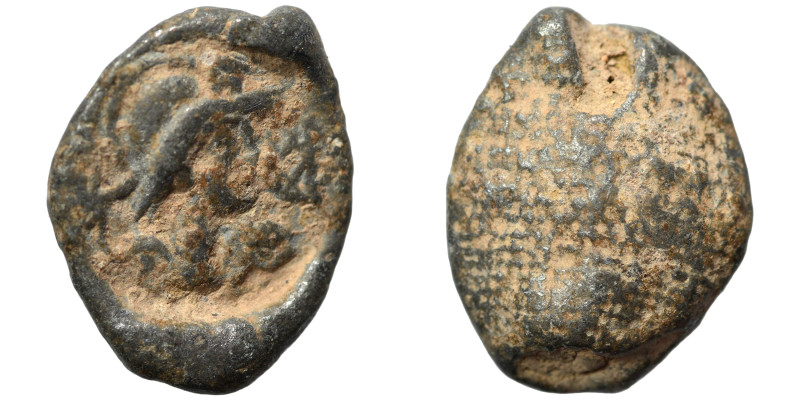 Greek-Roman. Seal (lead, 5.51 g, 19 mm). Helmeted head right. Nearly very fine.