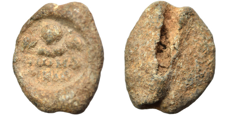 Byzantine seal (lead, 6.12 g, 21 mm). Angel above legend in two lines. Fine.