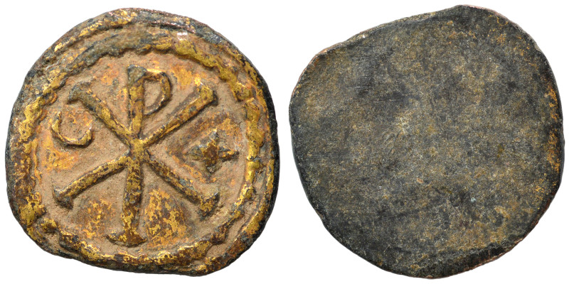 Uncertain (bronze, 1.33 g, 15 mm). Chi-rho. Rev. Blank. Nearly very fine.