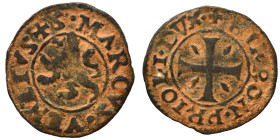 ITALY. Venezia (Venice). Girolamo Priuli, 1559-1567. Carzia (bronze, 0.57 g, 14 mm), for Cyprus. +HIERON PRIOLI DVX Cross with lozenge in each quarter...