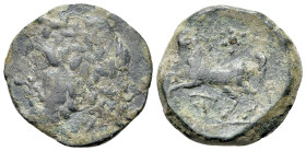 Italy, Apulia, Arpi, c. 325-275 BC. Æ (17mm, 3.87g, 7h). Laureate head of Zeus to left. R/ Horse galloping to left, star above, monogram below. HN Ita...