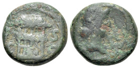 Italy, Lucania, Paestum (Poseidonia), c. 90-44 BC. Æ Semis (14mm, 3.87g, 7h). Female head right. R/ Two-story building. Crawford, Paestum 38b; HN Ital...