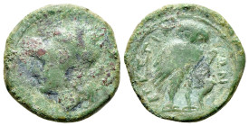 Italy, Bruttium, The Brettii, c. 215-205 BC. Æ 1/6 Unit (13mm, 1.41g, 12h). Helmeted head of Athena l. R/ Owl standing r., head facing. Scheu 37; HNIt...