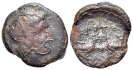 Italy, Bruttium, Kroton, c. 300-250 BC. Æ (15mm, 1.90g, 1h). Head of river-god r. R/ Thunderbolt. HNItaly 2236. Fine
