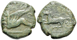 Sicily, "Kainon", c. 360-340 BC. Æ (22mm, 9.75g, 1h). Griffin springing l. R/ Horse prancing l., trailing rein. Campana 1; CNS I, 1; SNG ANS 1169-74 (...