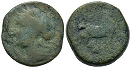 Sicily, Tauromenion(?), c. 339/8-336 BC. Æ (28mm, 23.95g). Laureate head of Apollo l. R/ Man-headed bull standing l. Cf. CNS 1 & HGC 2, 1577. Fair