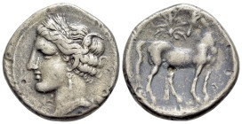 Zeugitania, Carthage, c. 264-241 BC.  XIX-XX cent. ELECTROTYPE BI shekel (20mm, 7.19g, 12h).Wreathed head of Tanit left. R/Horse standing right, head ...