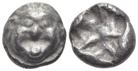 Mysia, Parium. 5th century BC. AR Drachm (13mm, 3.82g, 12h). Facing gorgoneion, with mouth open and tongue protruding. R/ Rough square incuse. SNG BnF...