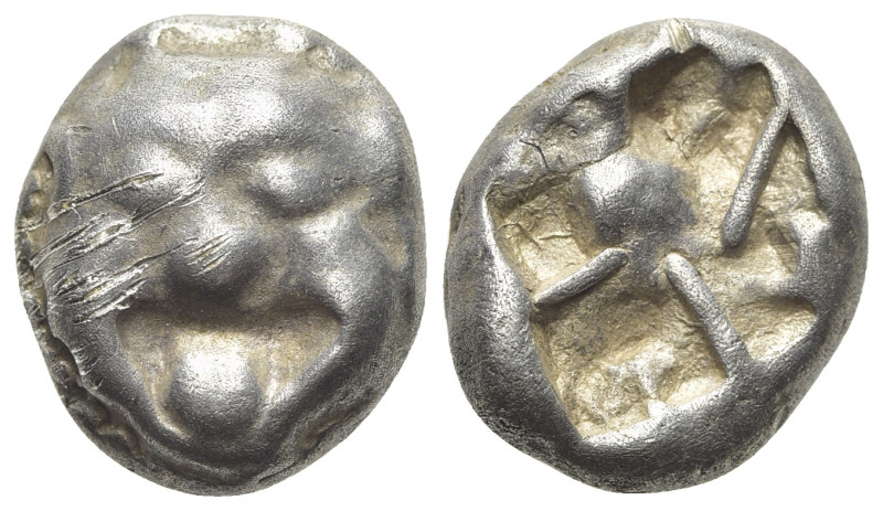Mysia, Parium. 5th century BC. AR Drachm (13mm, 3.94g, 12h). Facing gorgoneion, ...