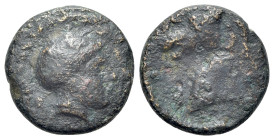 Thessaly, Pharsalos. Late 5th-mid 4th century BC. Æ Chalkous (11mm, 1.32g, 12h). Helmeted head of Athena r. R/ Head of horse right. Lavva –; Rogers 50...