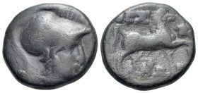 Thessaly, Thessalian League. Late 2nd - mid 1st centuries BC. Æ dichalkon (15mm, 4.39g, 12h). Ippaitas, magistrate (?). Helmeted head of Athena right....