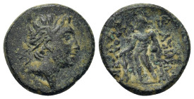 Kings of Bithynia. Prusias II Cynegos (182-149 BC). Æ (18mm, 4.2g). Beardless head right, wearing winged diadem. R/ Herakles standing l., holding club...