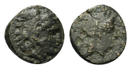 Mysia, Lampsakos, 4th-3rd centuries BC. Æ (8,4mm, 0.65g). Head of Herakles right, wearing lion skin. R/ Helmeted head of Athena right; ΛA below. SNG B...